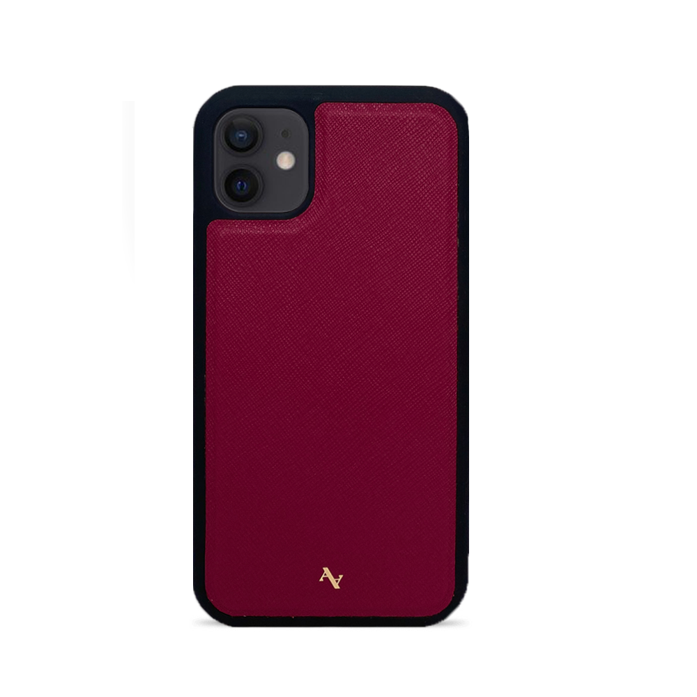 Red Leather IPhone 12 Case - MAAD Collective - Saffiano IPhone Personalized Case