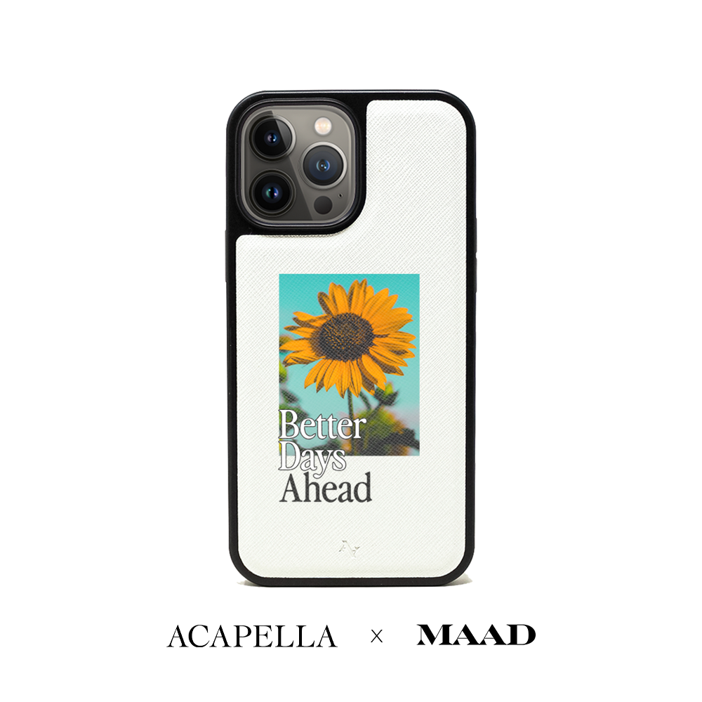 Acapella x MAAD Sunflower -  White IPhone 13 Pro Max Leather Case
