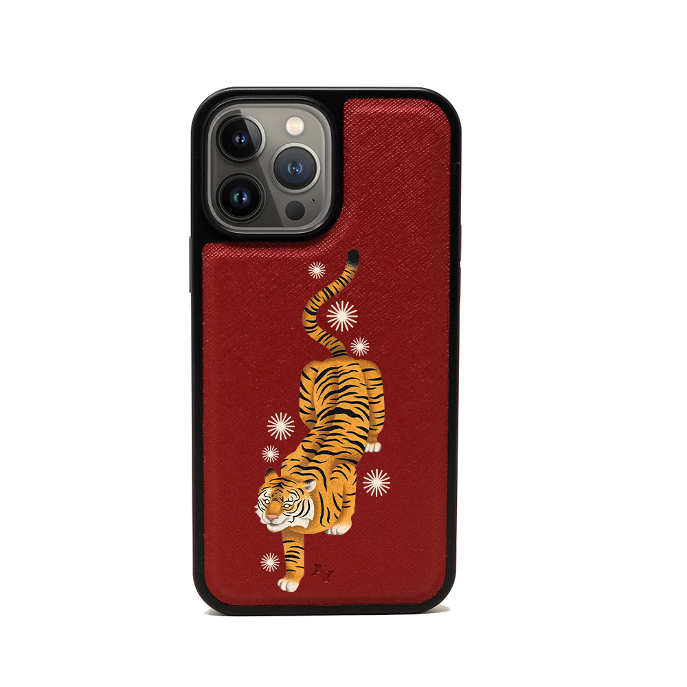 MAAD Tiger - Red IPhone 13 Pro Max Leather Case