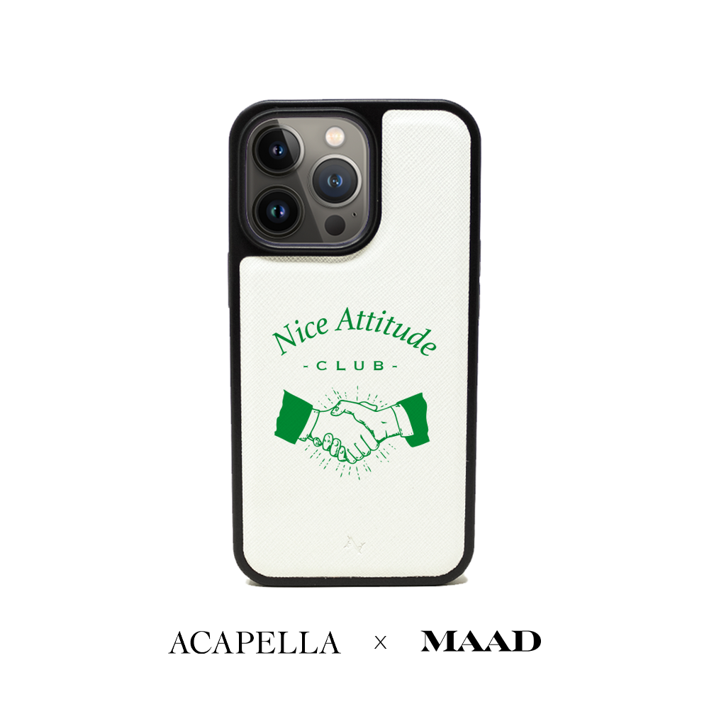Acapella x MAAD Nice Club -  White IPhone 14 Pro Leather Case