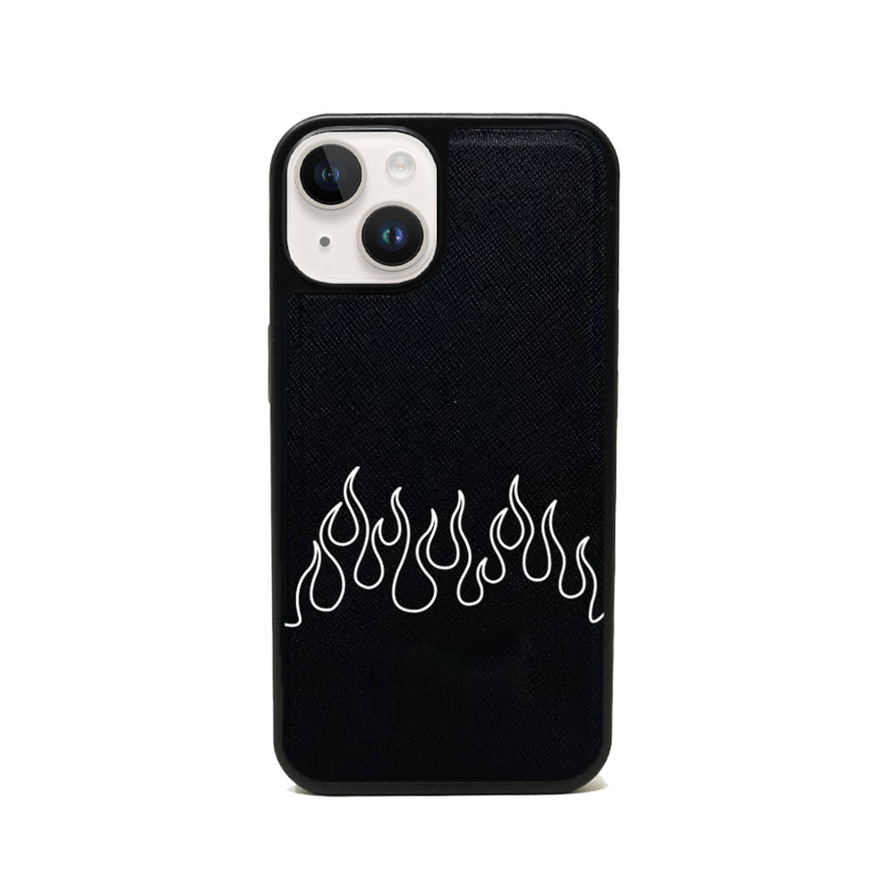 Flames - Black IPhone 14 Leather Case