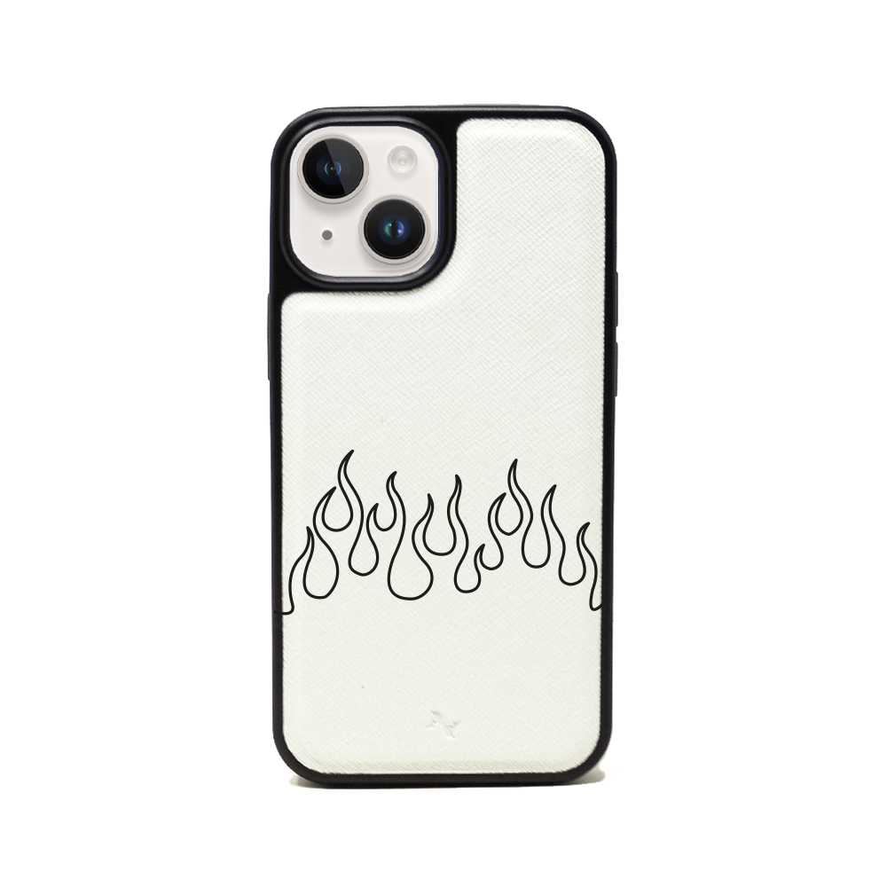 Flames - White IPhone 14 Leather Case